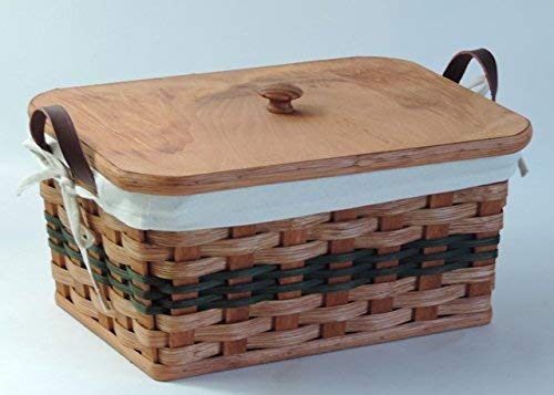 AMISH BASKETS AND BEYOND Amish Handmade Rectangular Knitting/Sewing Basket w/LINER in GREEN