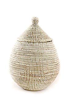 African Fair Trade Hand Woven Lidded Gourd Basket, White