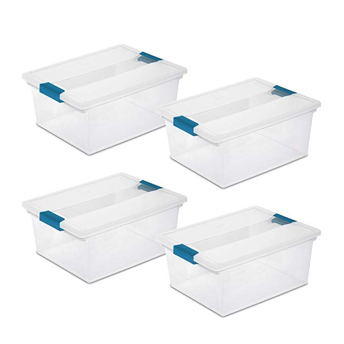 TrueCraftware (Set of 4) Clear Deep Storage Containers and Lids with Blue Clip Latches