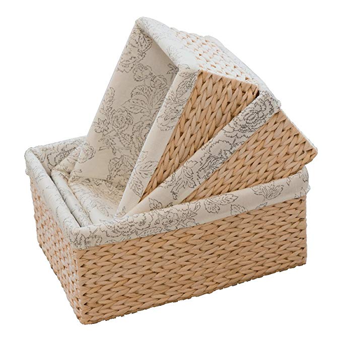 KINGWILLOW Storage Baskets(set of 3) Rectangular Herb bins with Lining, (Natural) (Set of 3, Natural)