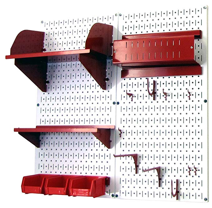 Wall Control 30-CC-200 WR Hobby Craft Pegboard Organizer Storage Kit with White Pegboard and Red Accessories