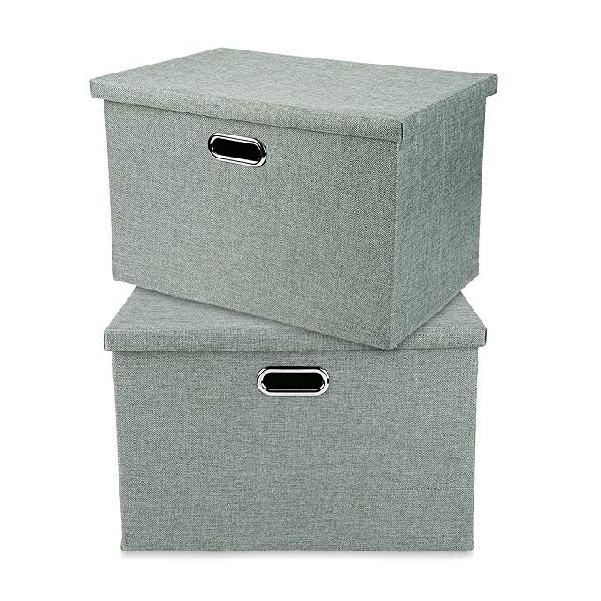 Storage Cubes Bins Large Foldable Baskets Containers with Removable Lid and Handles for Home Closet Bedroom Drawers Organizers, Foldable, Pistachio, Set of 2