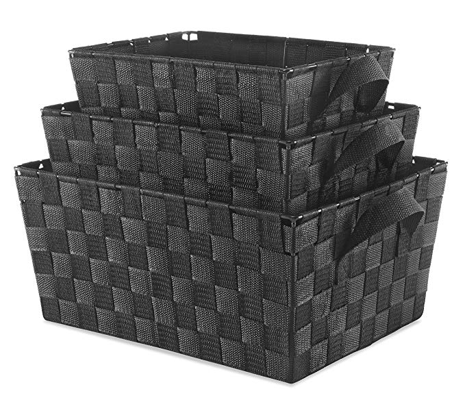Whitmor Woven Strap Storage Baskets Set of 3 Black