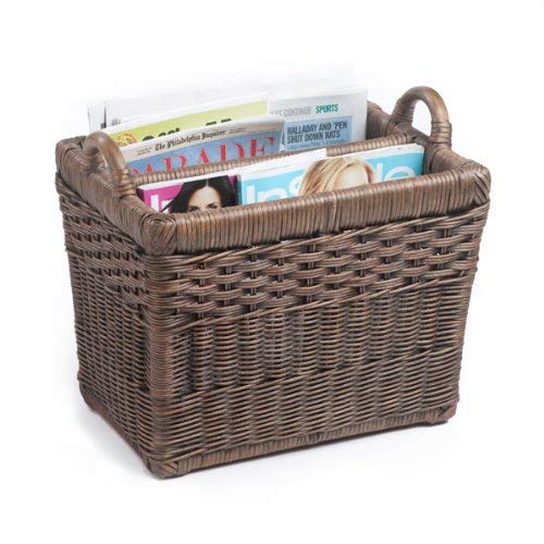 The Basket Lady Rectangular Wicker Divided Magazine Basket, One Size, Antique Walnut Brown