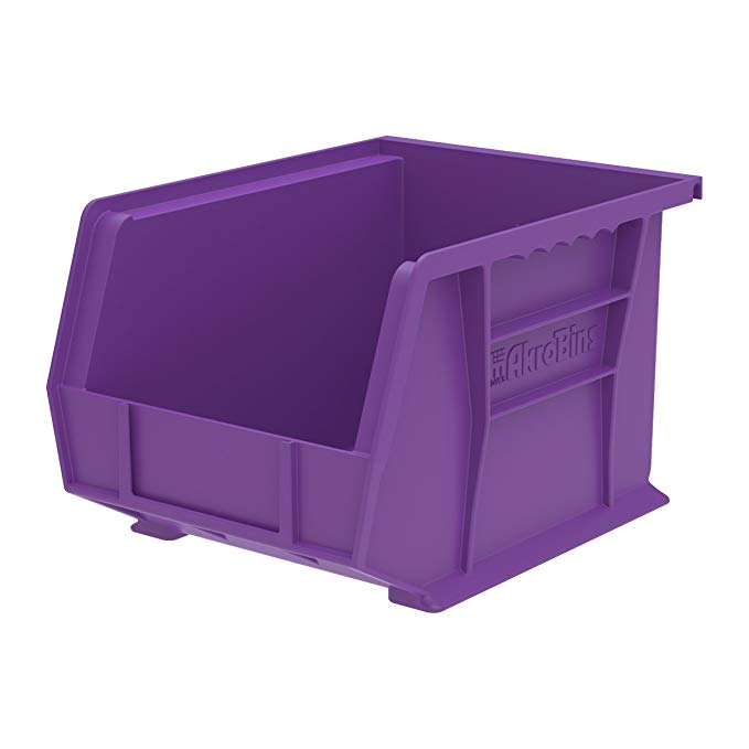 Akro-Mils 30239 11-Inch by 8-Inch by 7-Inch Plastic Storage Stacking Hanging Akro Bin, Purple, 6-Pack