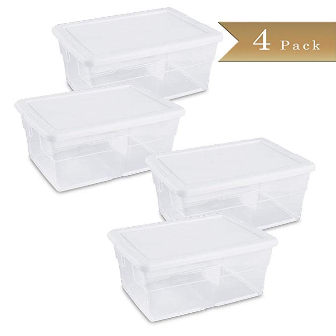 Set of 4 - TrueCraftware 16 Quart Clear Storage Box with White Lid