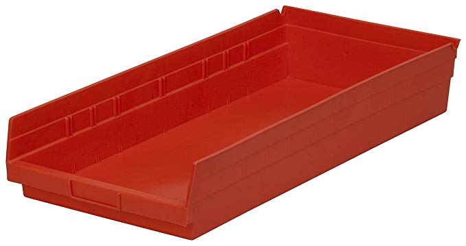 Akro-Mils 30174 24-Inch by 11-Inch by 4-Inch Plastic Nesting Shelf Bin Box, Red, Case of 6