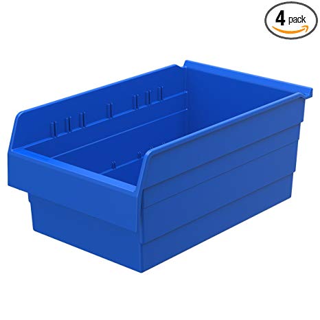 Akro-Mils 30808 ShelfMax 8 Plastic Nesting Shelf Bin Box, 18-Inch x 11-Inch x 8-Inch, Blue, 4-Pack