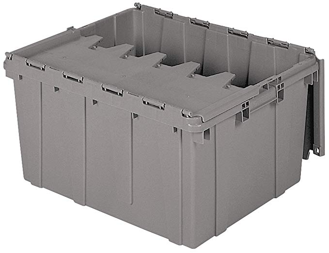 Akro-Mils 39175 Plastic Storage and Distribution Container Tote with Hinged Lid, 24-Inch L by 19.5-Inch W by 12.5-Inch H, Grey