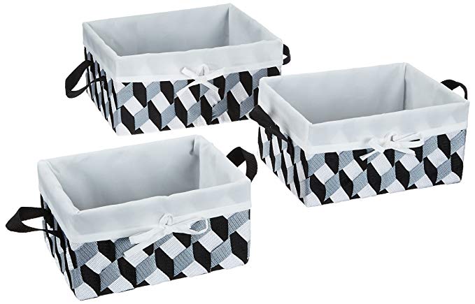 Honey-Can-Do STO-06681 Twisted Tote Set of 3, Black, Gray, White