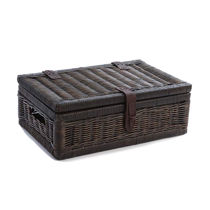 The Basket Lady Covered Wicker Storage Basket, Small, Antique Walnut Brown