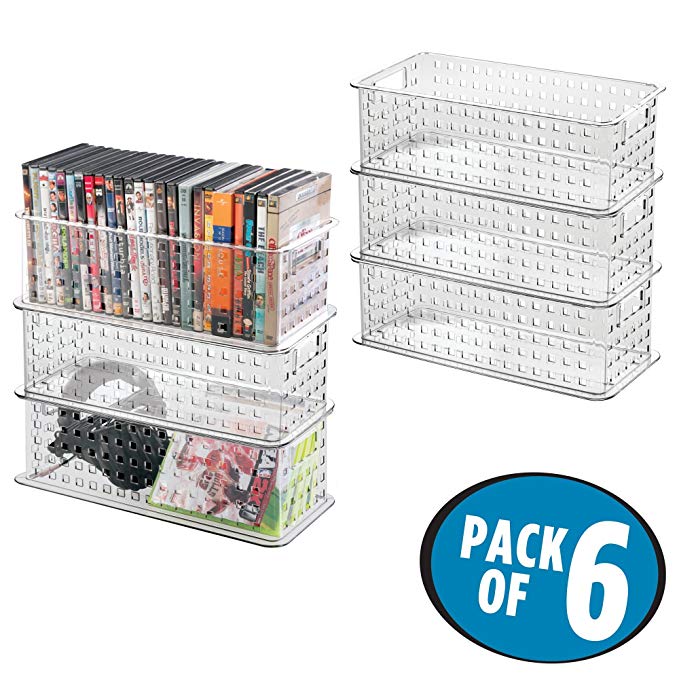 mDesign Video Game or DVD Media Entertainment Basket - Pack of 6, Clear