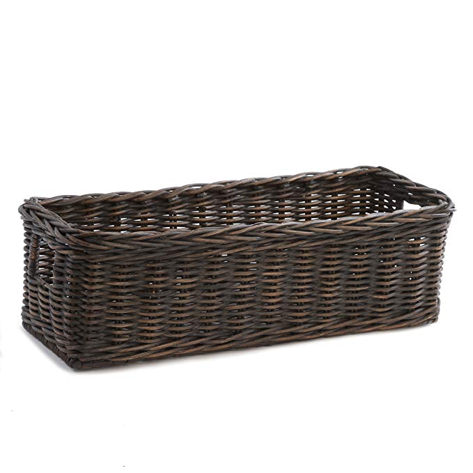 The Basket Lady Long Low Wicker Basket, Medium, Antique Walnut Brown