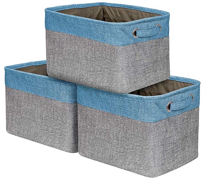 Sorbus Storage Large Basket Set [3-Pack] - 15 L x 10 W x 9 H - Big Rectangular Fabric Collapsible Organizer Bin Carry Handles Linens, Towels, Toys, Clothes, Kids Room, Nursery (Aqua)