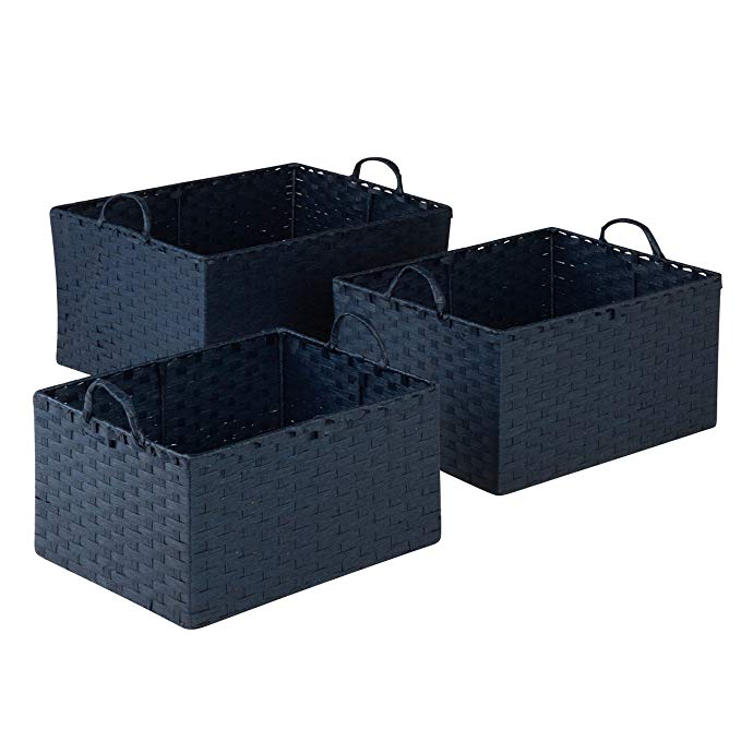 Honey-Can-Do STO-03739 Paper Rope Triple Stacking Basket Set (3 Pack, Small to Large, Blue