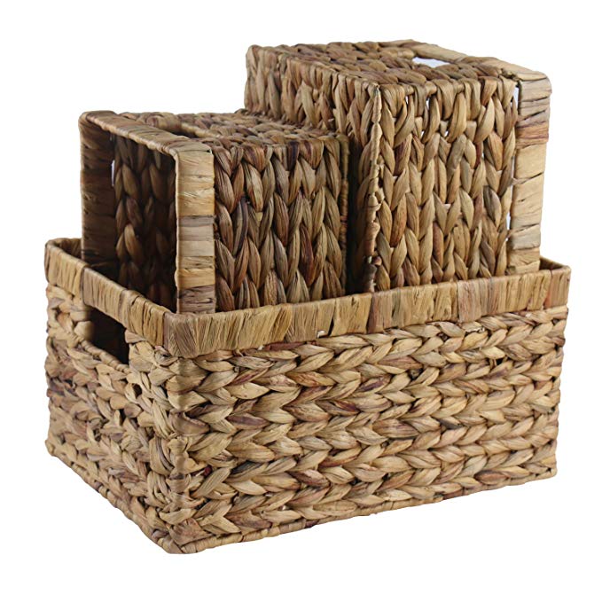 wellhouse Hand-Woven Straw Water Hyacinth Storage Baskets Book Snack Storage Box Bin