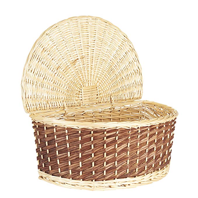 Household Essentials Halfmoon Shallow Wicker Basket with Lid, Light / Dark Brown