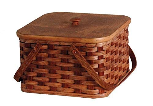 Amish Handmade Square Double Pie Basket w/Inside Tray, Lid, and Two Swinging Carrier Handles (Natural w/o Liner, Large)