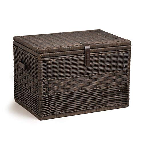 The Basket Lady Deep Wicker Storage Trunk | Wicker Storage Chest, L, Antique Walnut Brown
