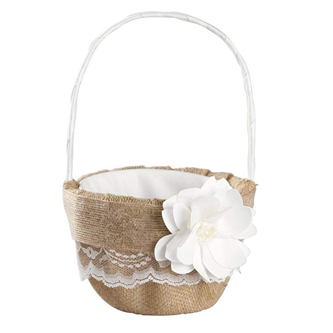 Ivy Lane Design Rustic Garden Flower Basket, 9.5 by 6-Inch, White