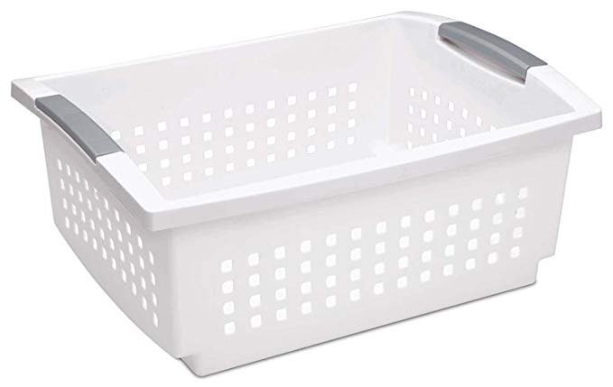 Sterilite 16648006 Large White Stacking Basket with Titanium Accents, 12-Pack