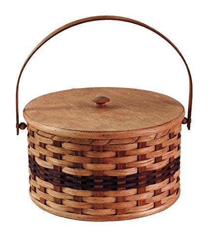 Amish Handmade Round Double Pie Basket w/Inside Tray, Lid, and Swinging Carrier Handle in Wine