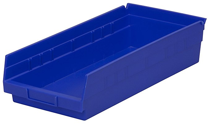 Akro-Mils 30158 18-Inch by 8-Inch by 4-Inch Plastic Nesting Shelf Bin Box, Blue, Case of 12