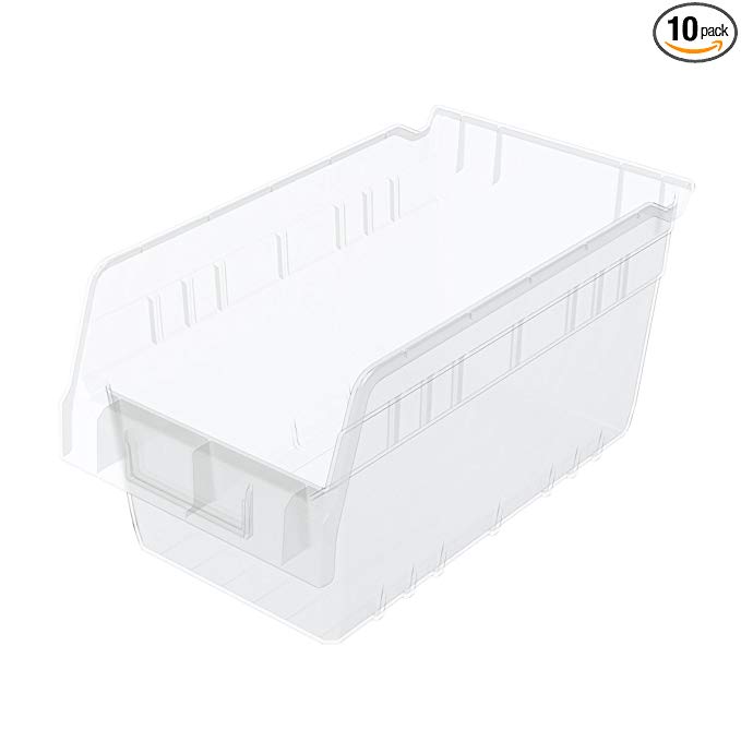 Akro-Mils 30090 12-Inch L by 6-Inch W by 6-Inch H Clear ShelfMax Plastic Nesting Shelf Bin Box, 10-Pack