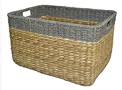 Seagrass Extra Large Rectangle Storage Basket Gray Trim,