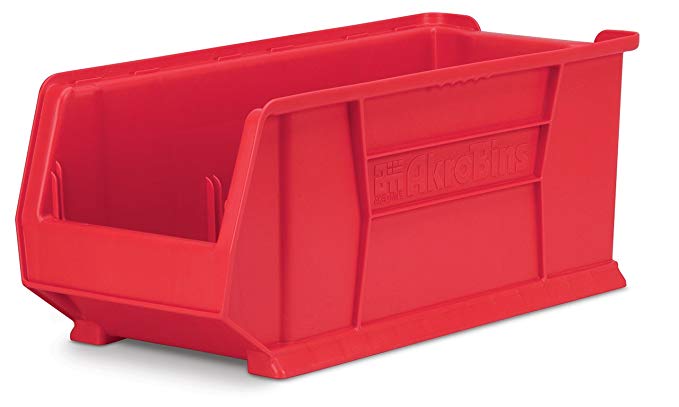 Akro-Mils 30292 30-Inch D by 11-Inch W by 10-Inch H Super Size Plastic Stacking Storage Akro Bin, Red, Case of 4