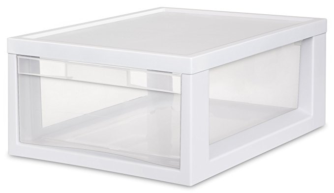 Sterilite 23608006 Medium Modular Drawer, White Frame with Clear Drawers, 6-Pack