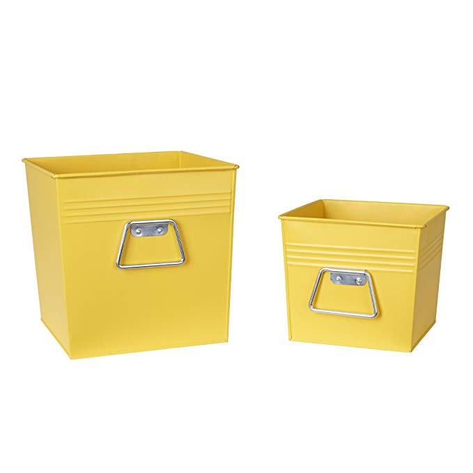 Household Essentials Decorative Metal Storage Bin Set of 2, Medium and Small, Yellow