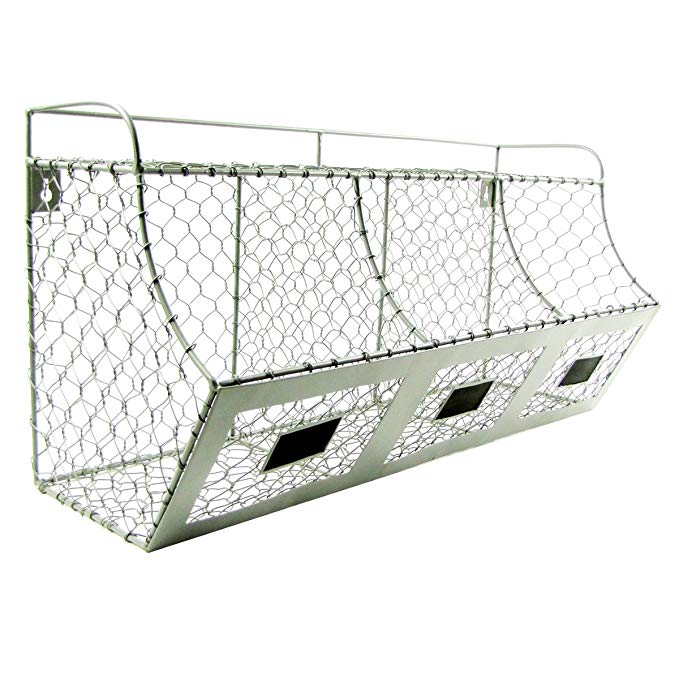 Rustic Chicken Wire Wall Storage 3 Bin Basket Primitive Country Farmhouse Decor