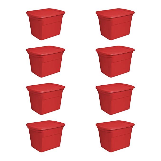 Sterilite 18 Gallon Durable Stacking Seasonal Storage Tote, Red (8 Pack)