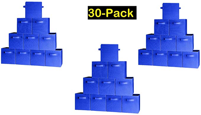 [30-Pack, Blue] Storage Cubes with two Handles |Shelves Baskets Bins Containers Home Decorative Closet Organizer | Household Fabric Cloth Collapsible Box Toys Storages Drawer (blue 30-Pack)