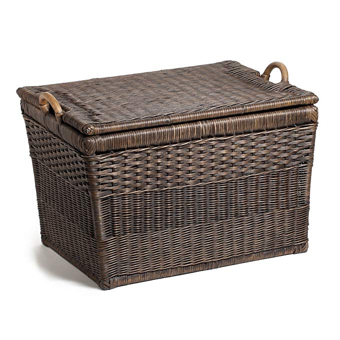 The Basket Lady Lift-off Lid Wicker Storage Basket, Medium, Antique Walnut Brown
