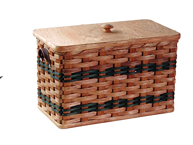 AMISH BASKETS AND BEYOND Amish Handmade Bread Box w/Lid and Leather Loop Handles (Green w/o Liner)