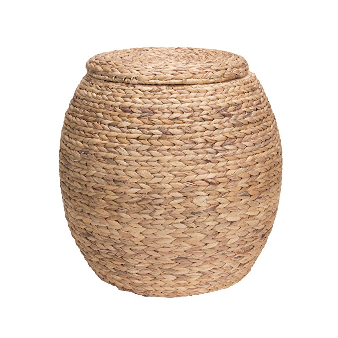 Household Essentials ML-4105 Large Round Wicker Storage Basket Side Table with Lid | Water Hyacinth