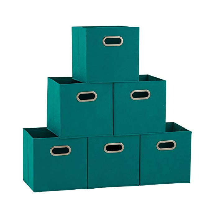 Household Essentials Set of 6 Cubby Cubes with Handles 83-1 Foldable Fabric Storage Bins, 6 lbs, Aqua