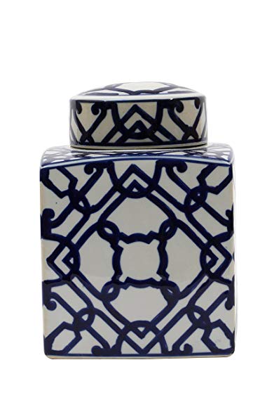 Creative Co-op DA5354 Blue & White Ceramic Ginger Jar with Lid