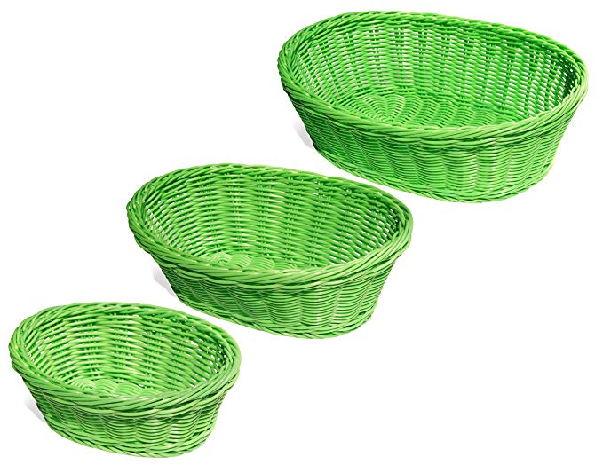 Colorbasket Hand Woven Waterproof Oval Basket 51301202 Hand Woven Waterproof Oval Basket, Lime Green, Gift Box, Set Of 3