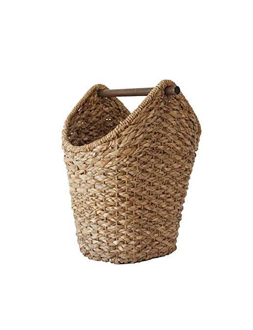 Creative Co-op DA4836 Bankuan Braided Oval Toilet Paper Basket with Wood Bar