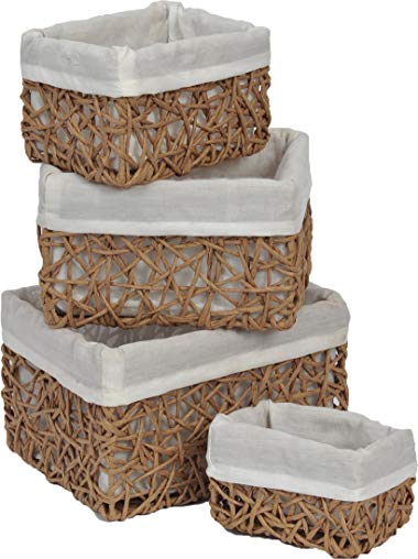 EVIDECO Paper Rope Storage Utilities Baskets Totes Set of 4 Beige Shelf 4-Piece Set, Beige/White
