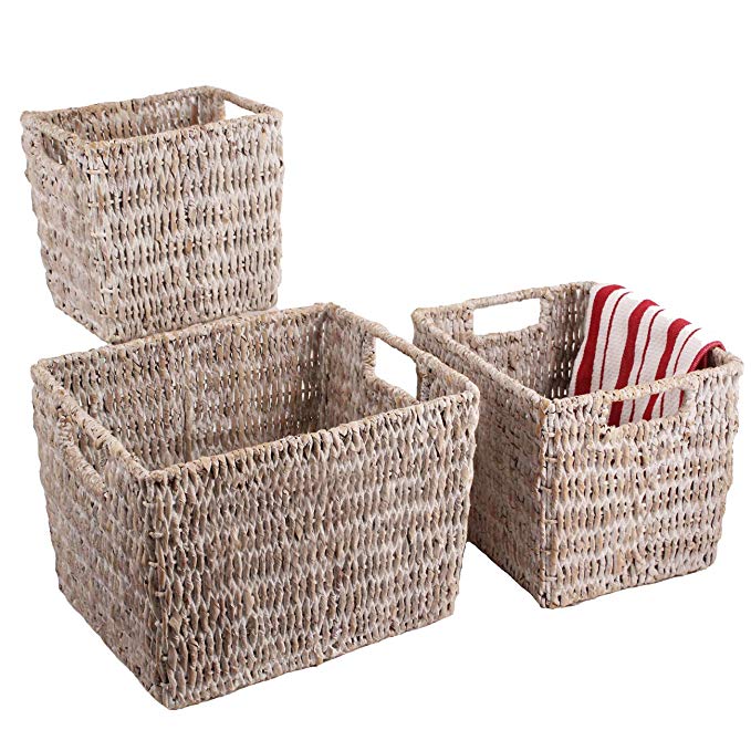 Woodard & Charles 3 Piece Whitewash Nesting Storage Basket Set