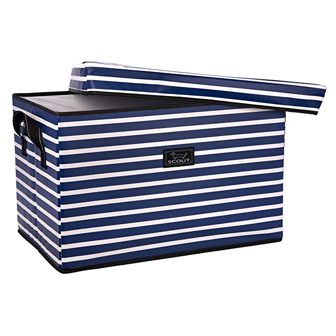 SCOUT Rump Roost Large Lidded Storage Bin, Collapsible and Stackable, Reinforced Side Handles and Bottom, Water Resistant, Nantucket Navy