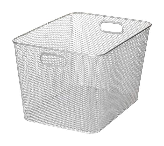 Silver Mesh Open Bin Storage Basket for Cleaning Supplies Laundry Etc. Size 14x10x9 Model #1115