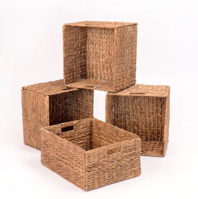 eHemco Rectangular Hand-Woven Water Hyacinth Storage Baskets, Set Four