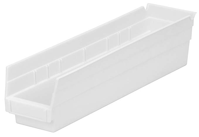 Akro-Mils 30128 18-Inch by 4-Inch by 4-Inch Plastic Nesting Shelf Bin Box, White, Case of 12
