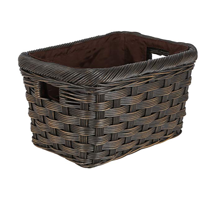 The Basket Lady Jumbo Wicker Storage Basket, Small, Antique Walnut Brown
