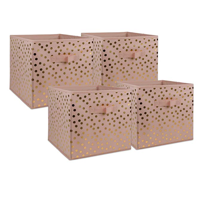 DII Non-Woven Fabric Storage Bins with Removable Bottom, Small - 11 x 11 x 11, Polka Dots - Pink/Gold, 4 Piece